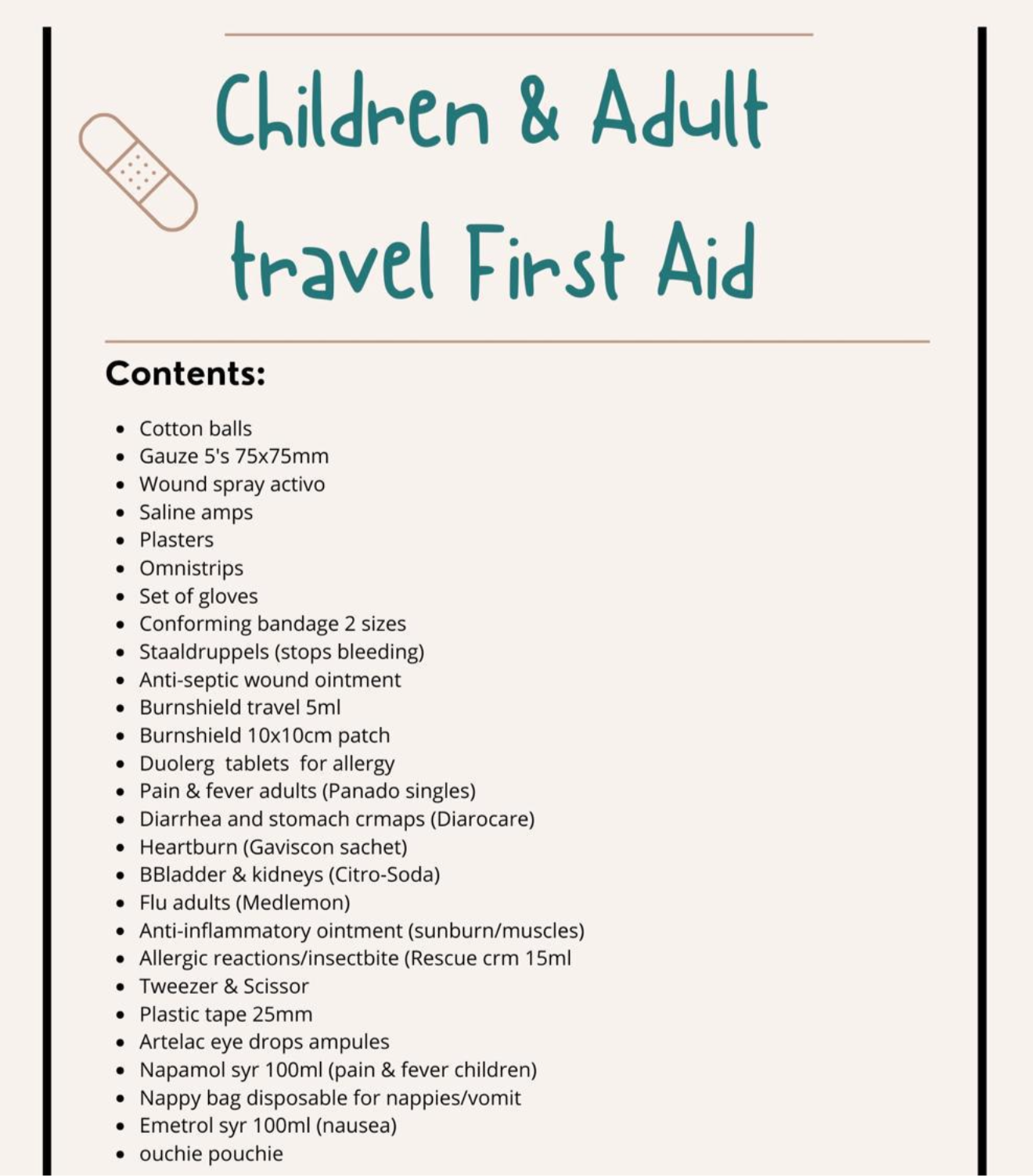 FILLED Ouchie Pouchie First Aid Travel Kit