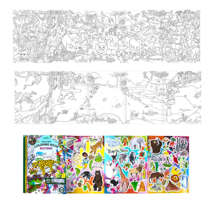Fold-Out Colouring Book with Stickers - Wild Things
