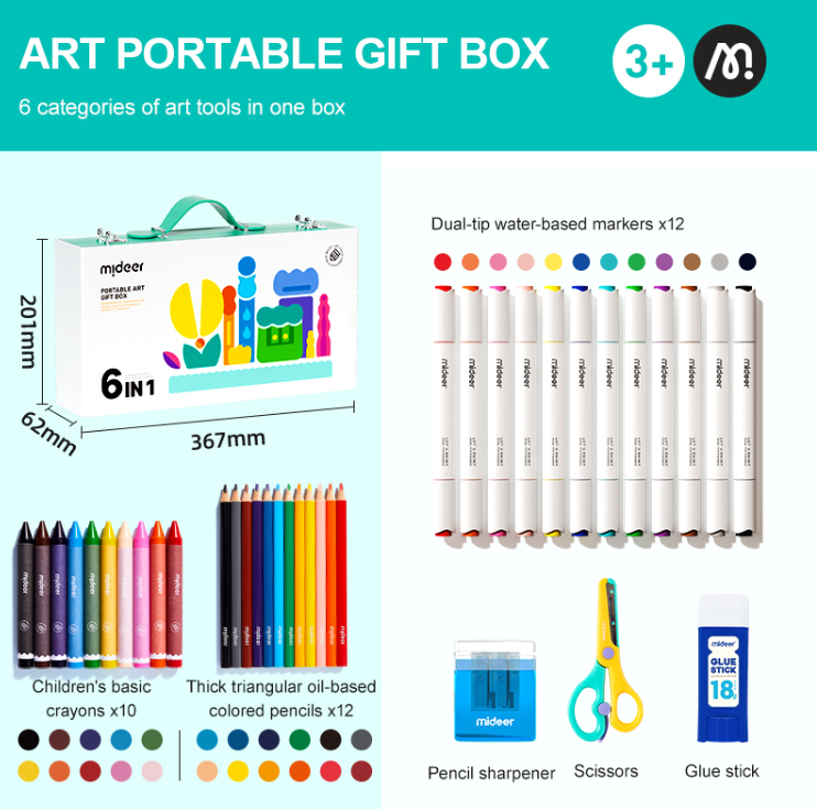 Mideer - 6-in-1 Children's Art Set: Portable Creativity Box
