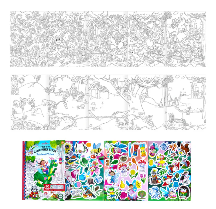 Fold-Out Colouring Book with Stickers - Fairies And Tales