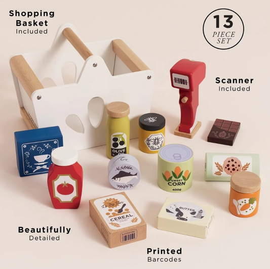 Le Toy Van - Wooden Groceries Set, Shopping Basket and Scanner