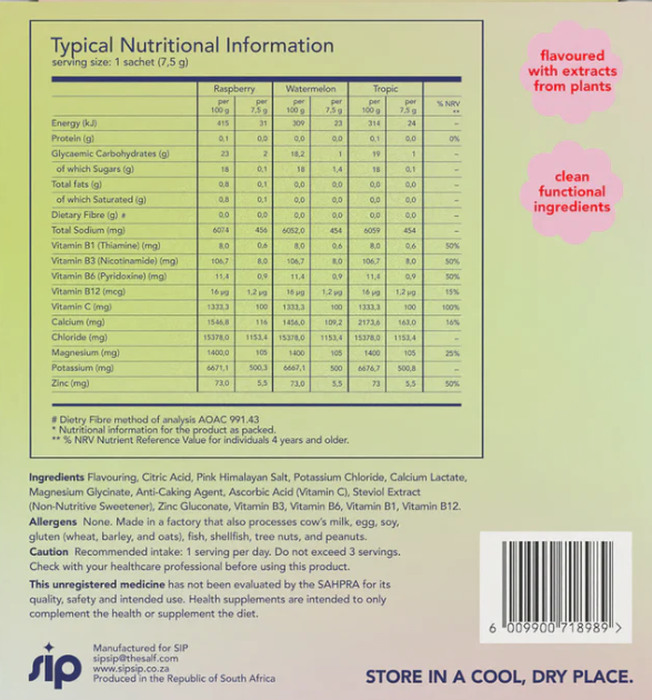 SIP Daily Electrolyte & Vitamin Sachets: Flavour Selection (8)