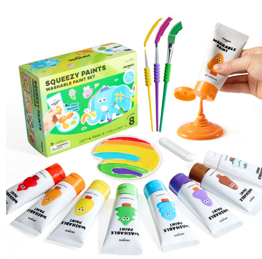 Jar Meló - Washable Squeezy Paint Set for Kids - 8 Colours with Brushes & Palette
