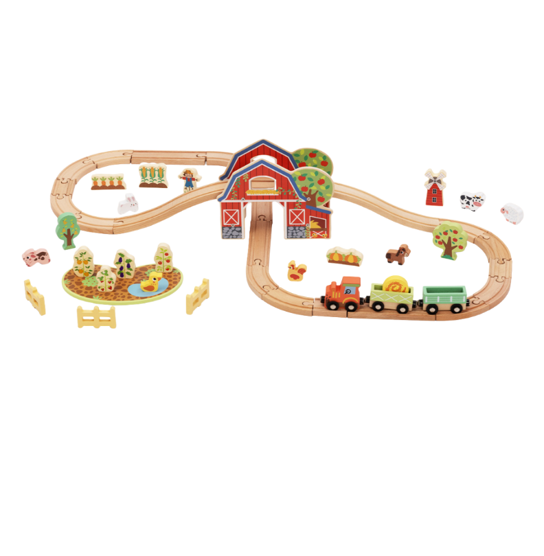 TookyToy - Wooden Farm Train Track Set