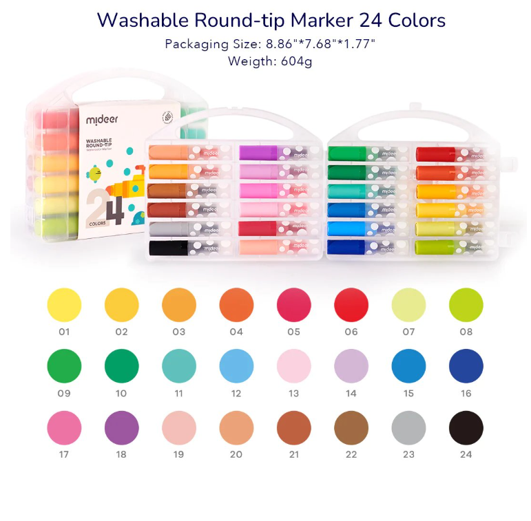 Mideer - Round-tip Washable Marker (24)
