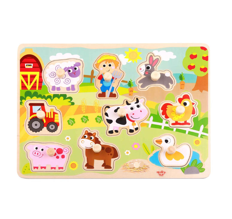 TookyToy - Wooden Peg Puzzle - Farm Animals