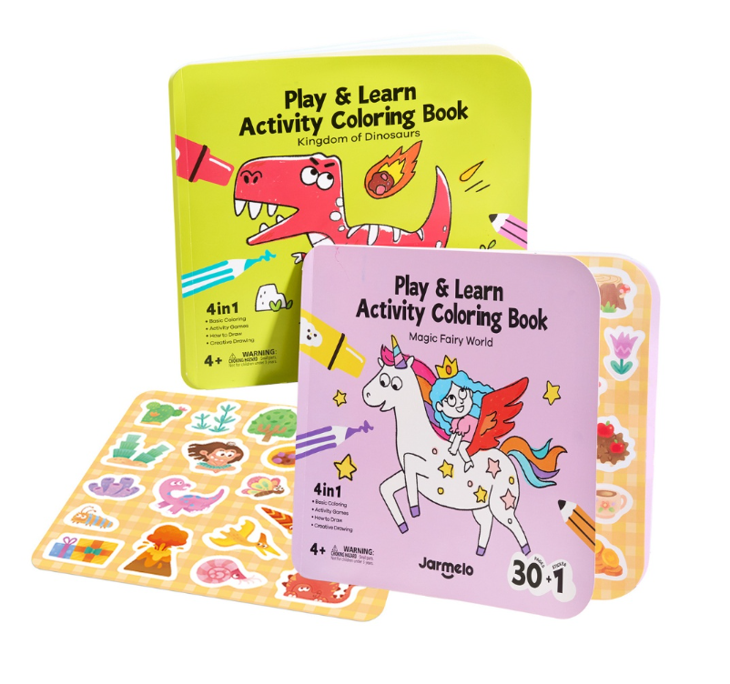 Jar Meló - Play & Learn Colouring Book Set: Dinosaurs & Fairies