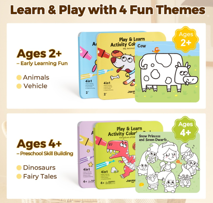 Jar Meló - Play & Learn Colouring Book Set: Dinosaurs & Fairies