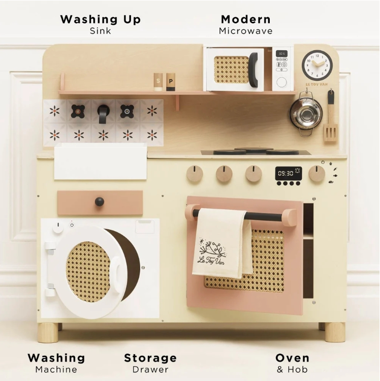 Le Toy Van - Family Size Rattan Wooden Play Kitchen