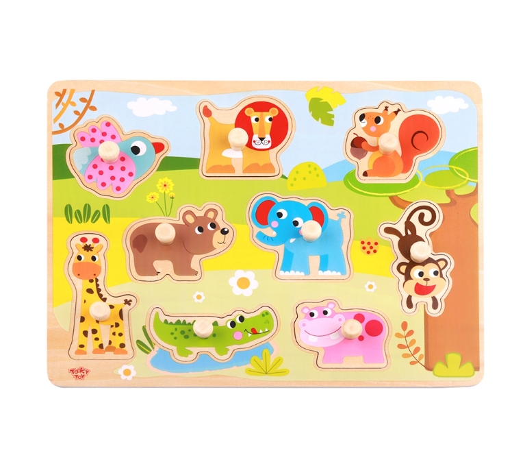 TookyToy - Wooden Peg Puzzle - Animals